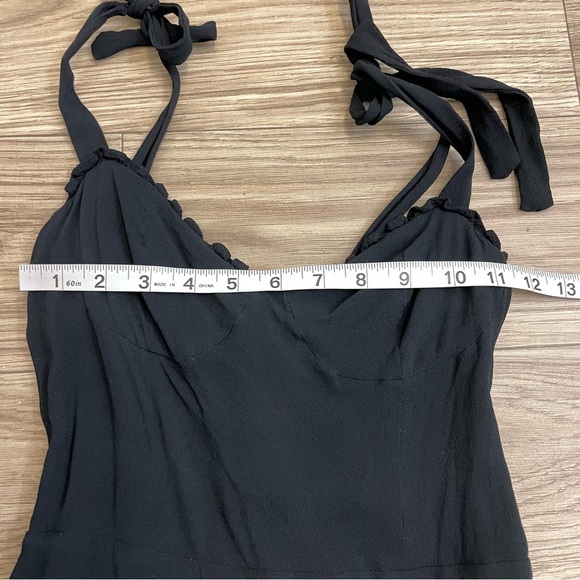 Reformation Black Christine Tie Shoulder Ruffle Hem Mini Dress - Picture 9 of 14